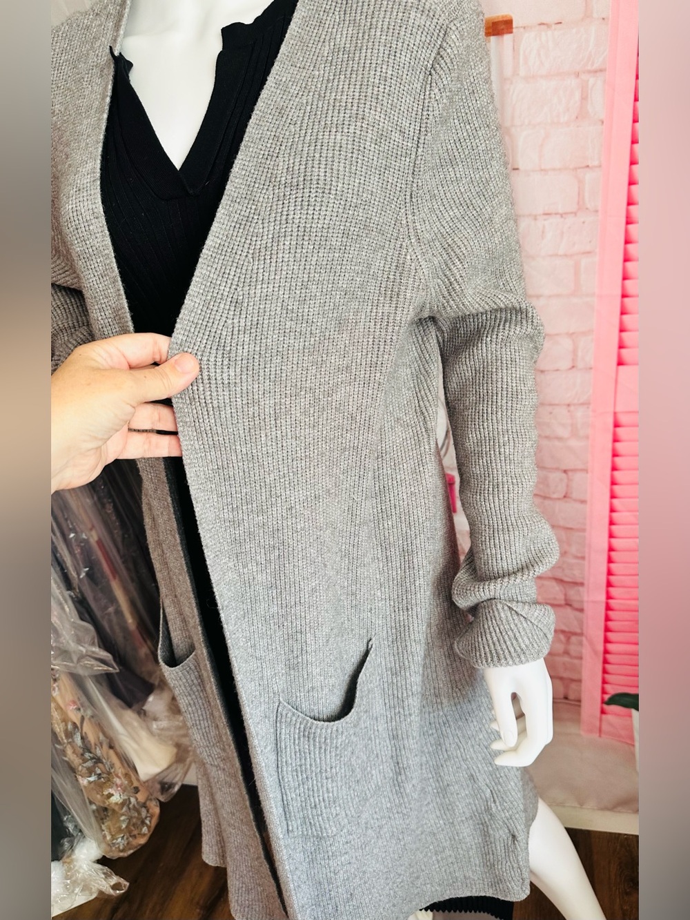 Cyrus Rib Knit Open Front Cardigan Gray - Picture 2 of 12